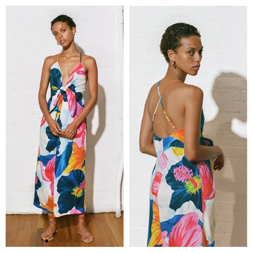 NWT Mara Hoffman Lolita White Multi Floral Hibiscus Sundress Maxi